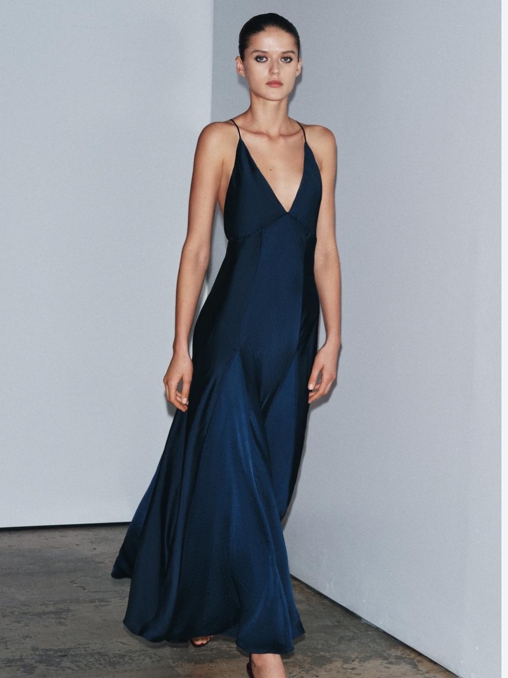 Zara NWT satin effect maxi dress dark navy 9763/987 - Picture 2 of 11